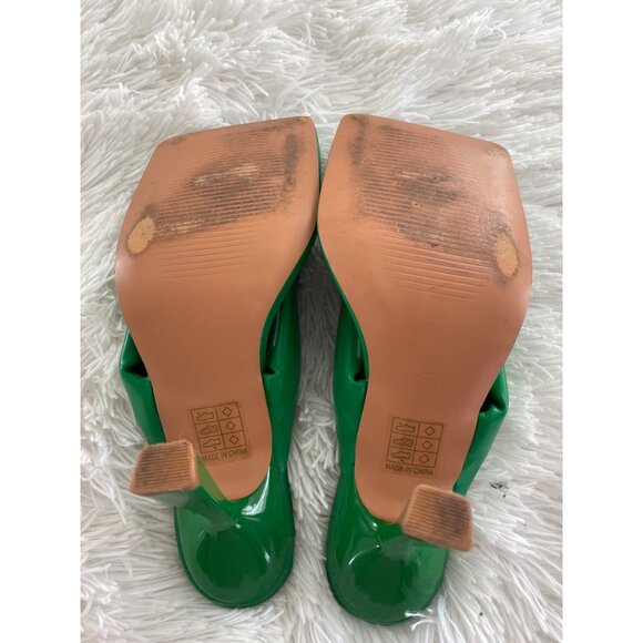 PrettyLittleThing Green Bow Detail Square Toe Heeled Mules Womens Size 7 - Picture 9 of 9